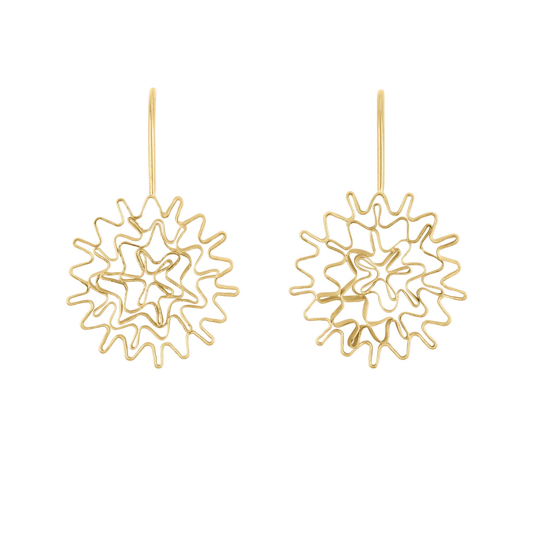 Pair of Medium Maze Earrings in Solid Gold Wire
